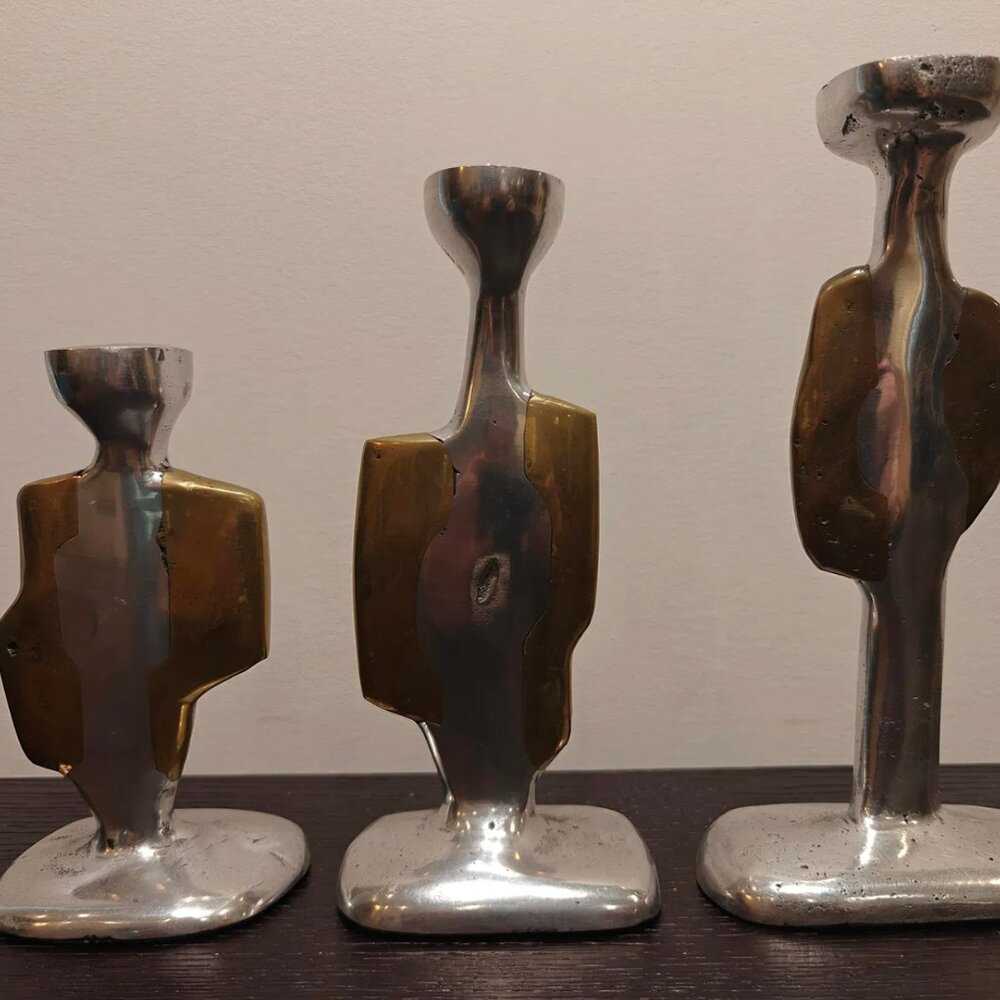 Brutalist Aluminum & Brass Candlesticks